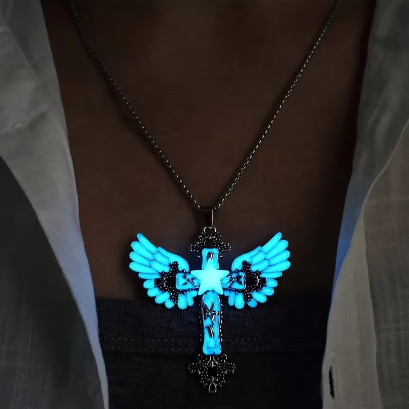 빛나는 별 십자 날개 펜던트 목걸이 합금 펑크 고딕 실 - Glow In Dark Stars 리뷰 및 가격
